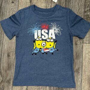 NWT Blue Collectabilitees Minions USA Fireworks Graphic T-Shirt, Size 5T